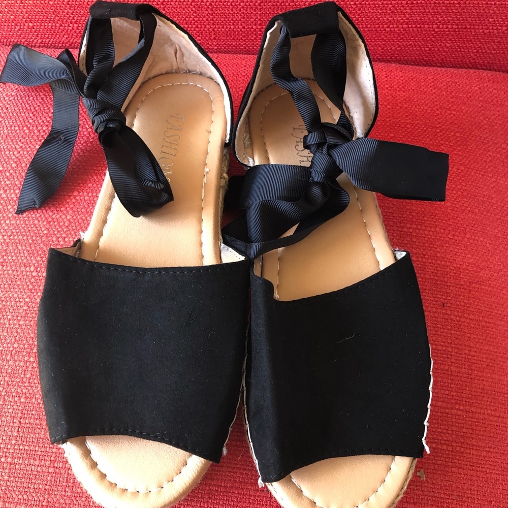 Black lace up espadrilles